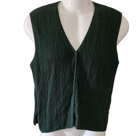 Van Heusen For Her Vintage 90's Green Cable Knit Sweater Vest Women's Medium - Picture 1 of 7